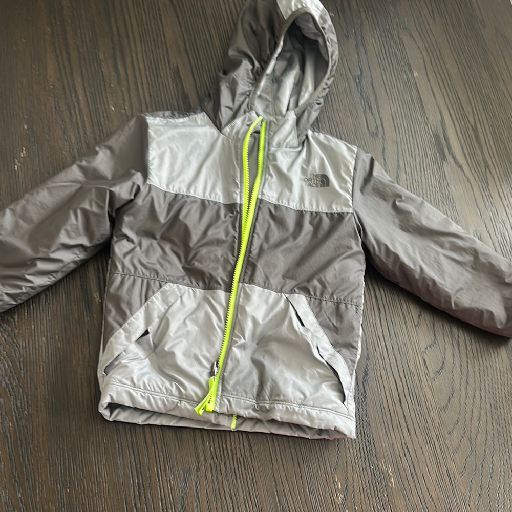 The North Face Gray and Silver Hooded Jacket